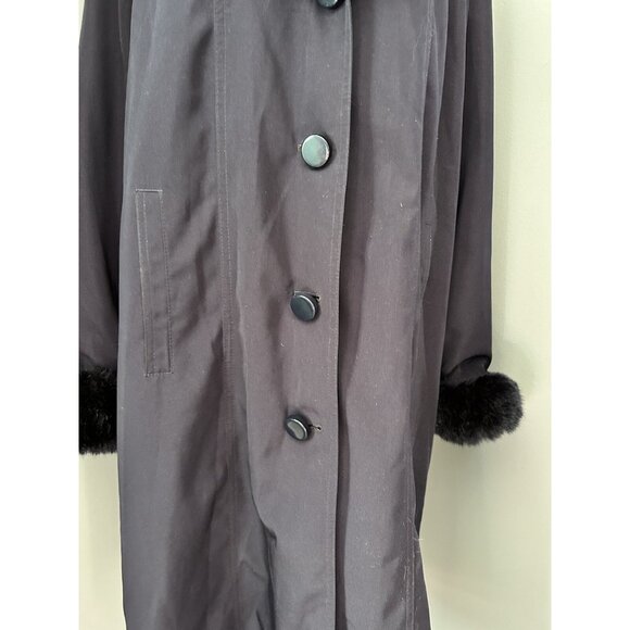Jacques Vert Purple Plum Long Overcoat Button Up Faux Fur Trim Women’s - Picture 4 of 11